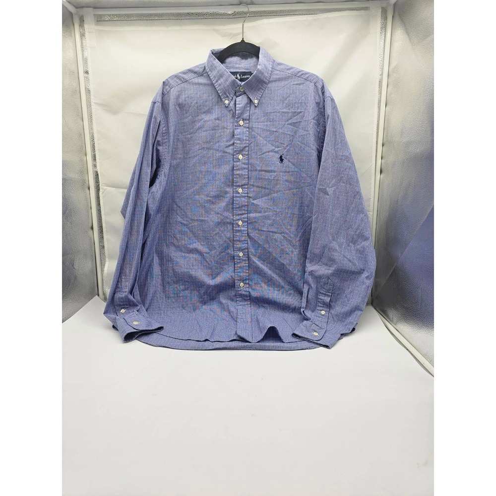 Ralph Lauren Button Down Shirt Men 16.5 36/37 Blue Multi Yarmouth Cotton Preppy